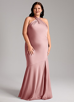 Azazie Lorena Bridesmaid Dresses Dusty Rose Mermaid Pleated Stretch Satin Dress image9
