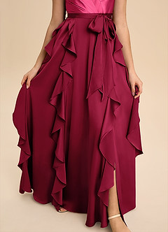 Azazie Peyton Junior Burgundy A-Line Pleated Stretch Satin Dress image6