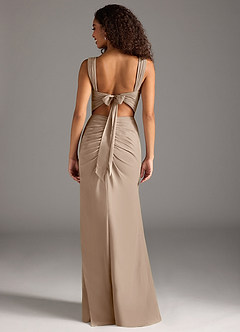 Azazie Jesaphine Bridesmaid Dresses Taupe Sheath Bow Chiffon Dress image2