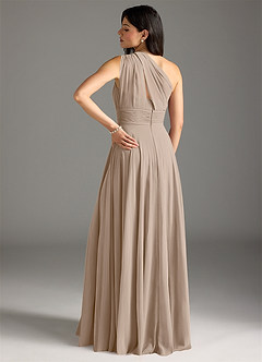 Azazie Charlize Bridesmaid Dresses Taupe A-Line One Shoulder Chiffon Dress image9