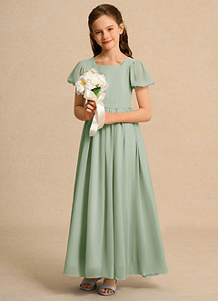 Azazie Lilia Girl Jurken voor bloemenmeisjes A-Lijn Jurk van Chiffon met Mouwen Stoffige Salie image4