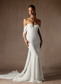 Azazie Laylah Wedding Dresses Diamond White Mermaid Off the Shoulder Chiffon Dress image3