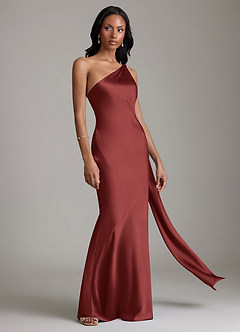 Azazie Juniper Robes de demoiselle d'honneur Robe Sirène en Satin extensible Asymétrique Terracotta image5