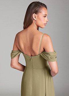 Azazie Amyra Abiti da Damigella Abito Convertibile Tubino in Chiffon a Spalla Scoperta Verde Muschio image8