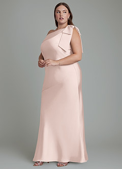 Azazie Yuanna Bridesmaid Dresses Blushing Pink Mermaid One Shoulder Stretch Satin Dress image13