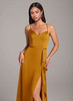 Azazie Naeem Robes de demoiselle d'honneur Robe Trapèze en Satin extensible Caramel écossais image2