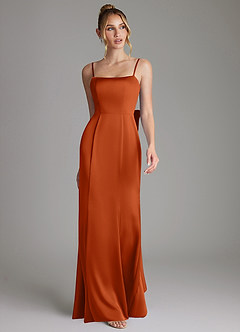 Azazie Zherra Bridesmaid Dresses Burnt Orange Mermaid Bow Stretch Satin Dress image4