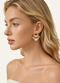 front Tiger Eye & Freshwater Pearl Fan Drop Earrings