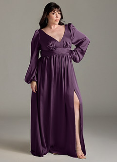 Azazie Norah Bridesmaid Dresses Plum A-Line Stretch Satin Dress image9
