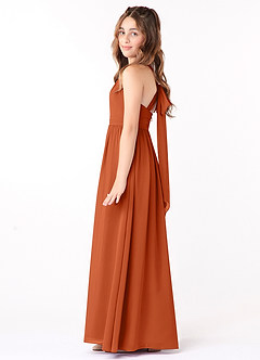 Azazie Jaylah Junior Burnt Orange A-Line Ruched Chiffon Dress image3