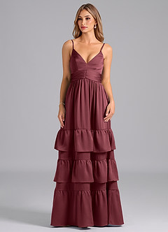 Azazie Nathalia Vestidos de madrinha de casamento Vestido Merlot de Cetim elástico de Linha A com Plissado image3