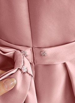Azazie Princess Flower Girl Dresses Dusty Rose A-Line Pleated Matte Satin Dress image7