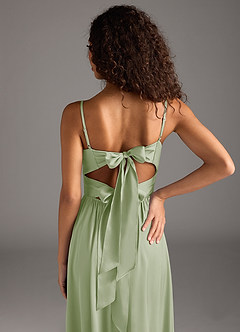 Azazie Zeya Brautjungfernkleider A-Linie Plissee Stretch-Satin Kleid Staubiger Salbeigrün image4