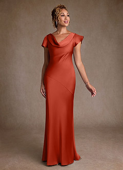 Azazie Shelby Mother of the Bride Dresses Rust Mermaid Pleated Stretch Satin Dress image3