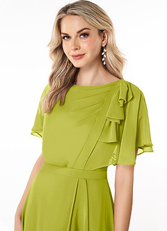 Azazie Aaliyah Bescheiden Bruidsmeisjekleding A-Lijn Bocht Gevouwen Chiffon Vloerlengte Jurk image5