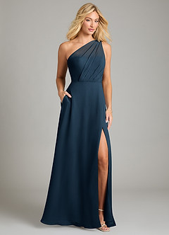 Azazie Phaedra Bridesmaid Dresses Dark Navy A-Line One Shoulder Chiffon Dress image1