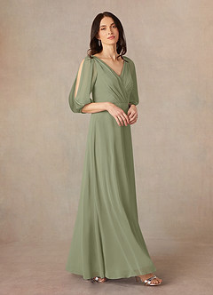 Azazie Bronwyn Mother of the Bride Dresses Pistachio A-Line V-Neck Ruched Chiffon Dress image1
