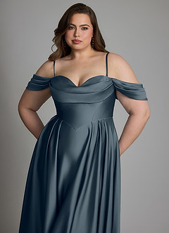 Azazie Loisa Abiti da Damigella Abito A-Line in Raso Elasticizzato Spalle Scoperte Crepuscolo image14