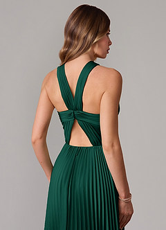 Azazie Afra Bridesmaid Dresses Emerald A-Line Pleated Stretch Satin Dress image6