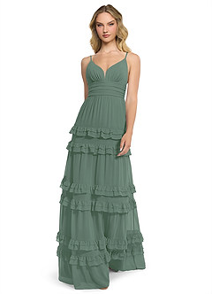 Azazie Rachel Brautjungfernkleider A-Linie Chiffon Kleid Eukalyptus image1