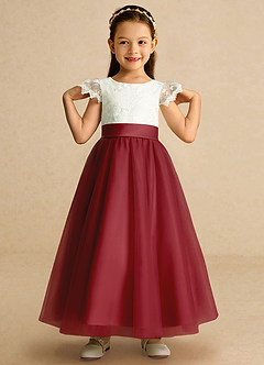 Azazie Pookie Flower Girl Dresses Pomegranate A-Line Lace Tulle Dress image3