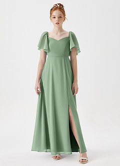 Azazie Chloe Junior Dusty Blue A-Line Sweetheart Neckline Chiffon Dress image4