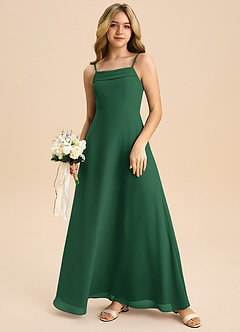 Azazie Anselie Junior Dark Green A-Line Off the Shoulder Chiffon Dress image7