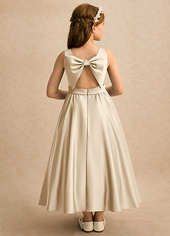 Azazie Karlie Flower Girl Dresses Champagne A-Line Pleated Matte Satin Dress image1