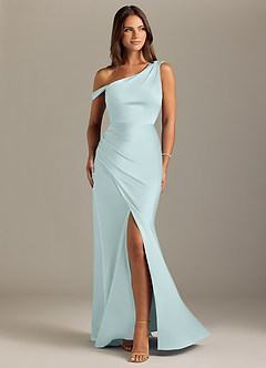 Azazie Madelyn Bridesmaid Dresses Sea Glass Mermaid Off the Shoulder Stretch Satin Convertible Dress image1