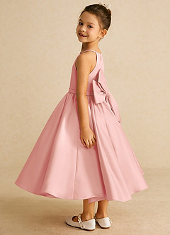 Azazie Sunray Flower Girl Dresses Rosette A-Line Spaghetti Strap Matte Satin Dress image3