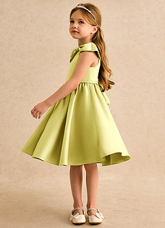Azazie Acorn Flower Girl Dresses Lemon Sorbet A-Line Pleated Matte Satin Dress image4