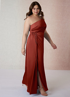 Azazie Mika Brautjungfernkleider Etui One-Shoulder Stretch-Satin Kleid Terrakotta image10