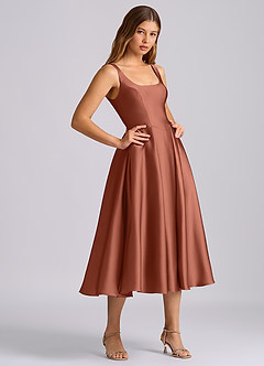 Azazie Amalie Bridesmaid Dresses Auburn A-Line Pleated Stretch Satin Dress image4