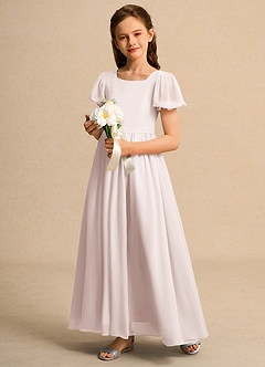 Azazie Lilia Junior Formal Flower Girl Dresses Rose Petal A-Line with Sleeves Chiffon Dress image3
