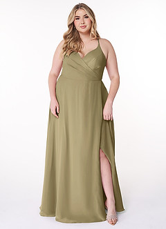 Azazie Davis Bridesmaid Dresses Moss Green A-Line V-Neck Chiffon Dress image7