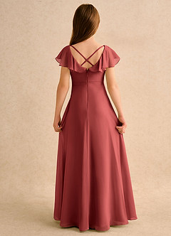 Azazie Nari Girls Formal Flower Girl Dresses Terracotta A-Line with Sleeves Chiffon Dress image7