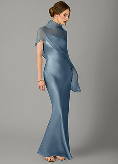 Azazie Jaleesa Bridesmaid Dresses Dusty Blue A-Line High Neck Stretch Satin Dress image3