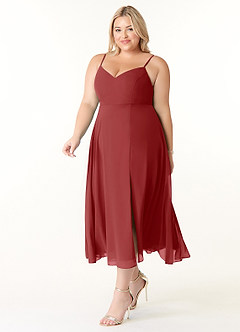 Azazie Clarissa Bridesmaid Dresses Rust A-Line V-Neck Chiffon Dress image9