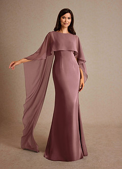 Azazie Milfred Mother of the Bride Dresses Vintage Mauve Sheath Boatneck Stretch Satin Dress image4