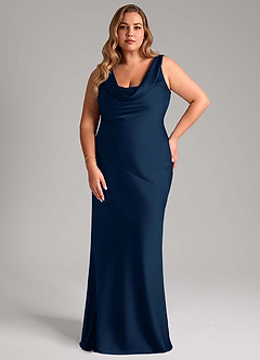 Azazie Rylina Bridesmaid Dresses Dark Navy Mermaid Stretch Satin Dress image1