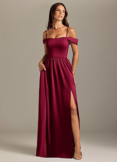 Azazie Calianna Bridesmaid Dresses Burgundy A-Line Off the Shoulder Stretch Satin Convertible Dress image5