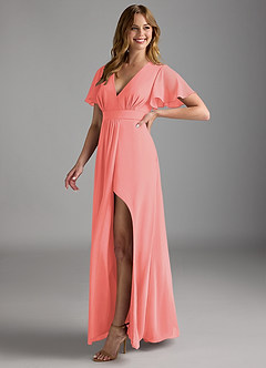 Azazie Zaniah Bridesmaid Dresses Coral A-Line Chiffon Dress image5