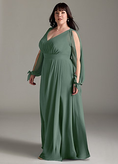 Azazie Matilda Bridesmaid Dresses Eucalyptus A-Line Long Sleeve Chiffon Dress image11