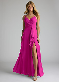 Azazie Akita Bridesmaid Dresses Fuchsia A-Line Chiffon Dress image3
