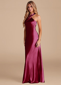 Azazie Doretta Bridesmaid Dresses Burgundy Mermaid Bow Metallic Satin Dress image4