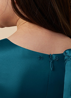 Azazie Bo Peep Final Sale Ink Blue A-Line Bow Matte Satin Dress image6