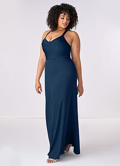 Barbie ♥ Azazie Bridesmaid Dresses Dark Navy Mermaid Pleated Stretch Satin Dress image9