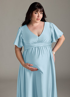 Azazie Verna vestidos de dama de honor de maternidad Vestido de Corte En A Volante Hasta el suelo Satén Elástico image15