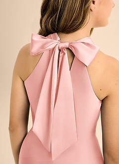 Azazie Doretta Junior Powder Pink A-Line Pleated Stretch Satin Dress image8
