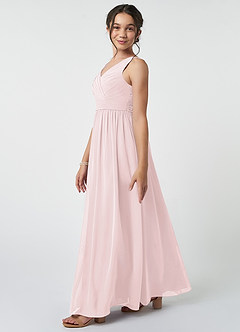 Azazie Kora Vestido de Rosa Rubor de Gasa/ Chiffon de Acampanado con Plisado image3